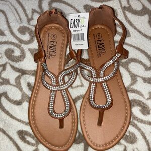 Easy USA Brown Rhinestone Sandals